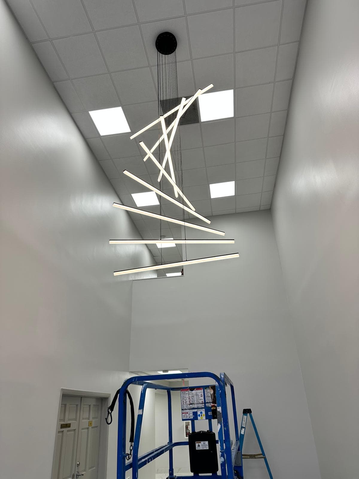 Linear architectural lighting in a lobby